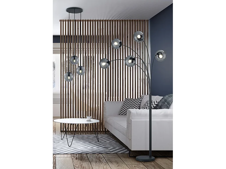 Lampada a sospensione 3 luci, metallo, antracite, 30x150x30 cm, Balini