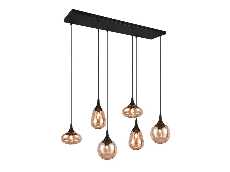 Lampada a sospensione 6 luci, metallo, nero opaco, 93,8x150x34,5 cm, Lumina