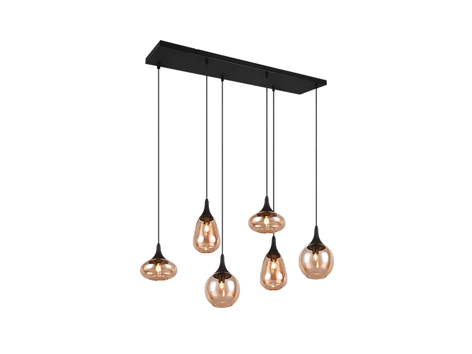 Lampada a sospensione 6 luci, metallo, nero opaco, 93,8x150x34,5 cm, Lumina