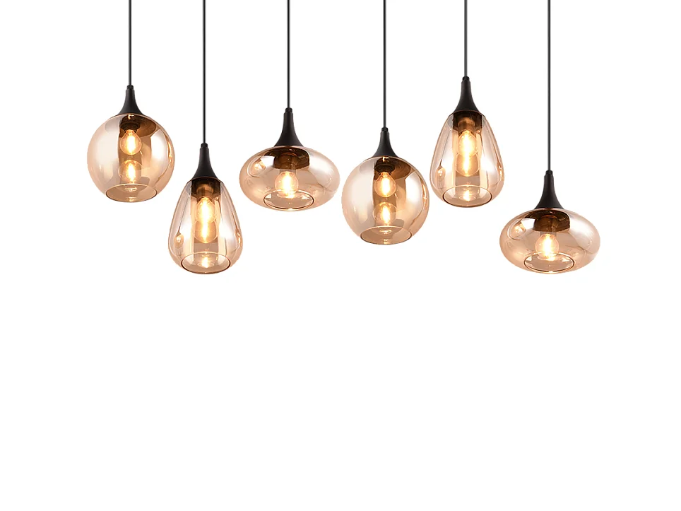 Lampada a sospensione 6 luci, metallo, nero opaco, 93,8x150x34,5 cm, Lumina