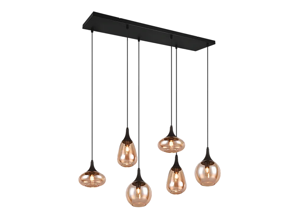 Lampada a sospensione 6 luci, metallo, nero opaco, 93,8x150x34,5 cm, Lumina
