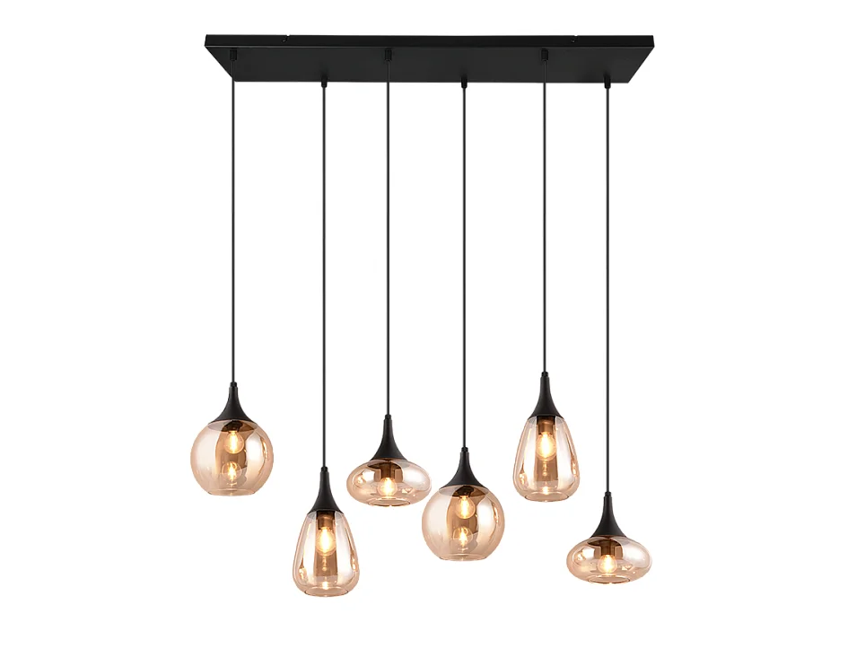 Lampada a sospensione 6 luci, metallo, nero opaco, 93,8x150x34,5 cm, Lumina