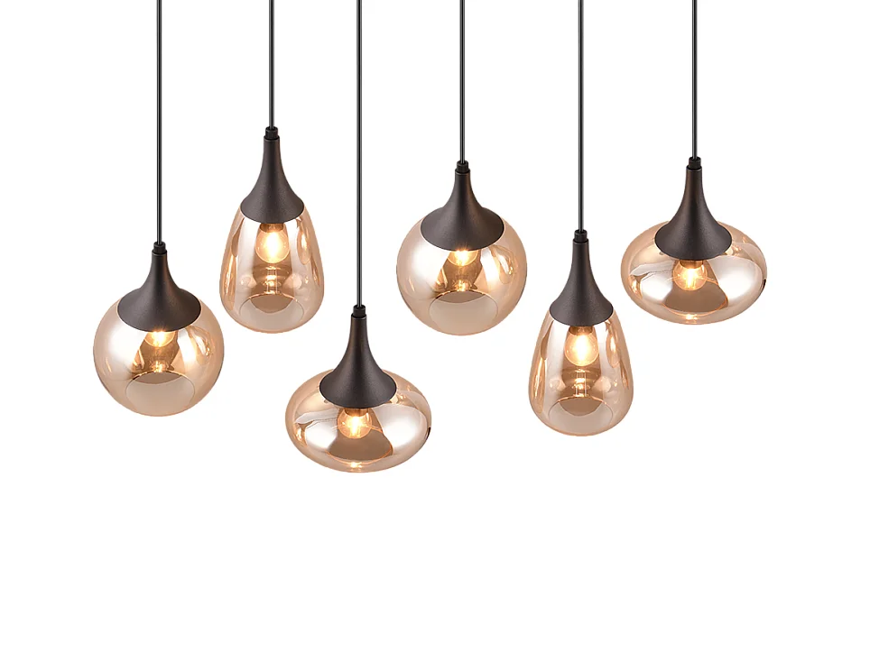 Lampada a sospensione 6 luci, metallo, nero opaco, 93,8x150x34,5 cm, Lumina