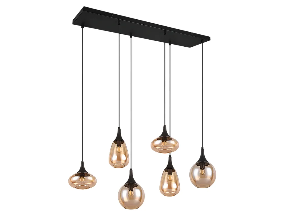 Lampada a sospensione 6 luci, metallo, nero opaco, 93,8x150x34,5 cm, Lumina