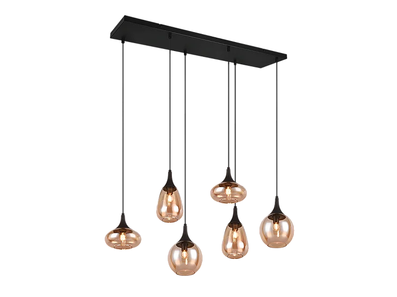 Lampada a sospensione 6 luci, metallo, nero opaco, 93,8x150x34,5 cm, Lumina