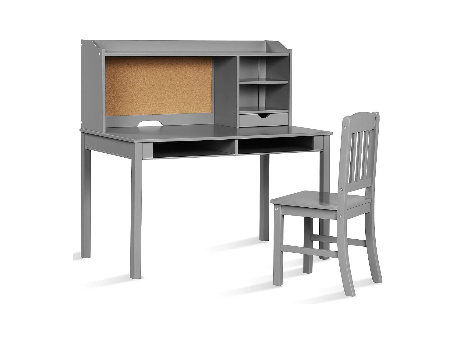 Kinderschreibtisch Set mit Pinnwand Kinder Schreibtisch mit Stuhl Schülerschreibtisch Grau