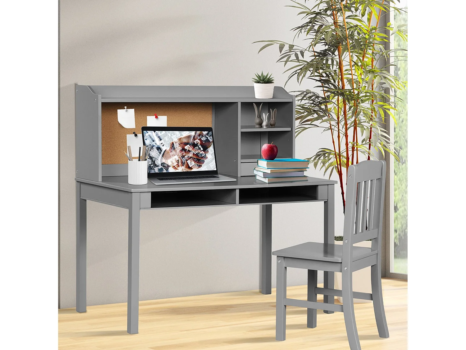 Set di scrivanie per bambini con bacheca Scrivania per bambini con sedia Scrivania per studenti grigia