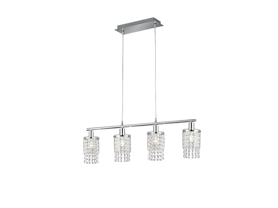 Lampada a sospensione 4 luci, metallo, cromo, 80x150x11 cm, Posh