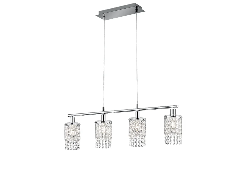 Lampada a sospensione 4 luci, metallo, cromo, 80x150x11 cm, Posh