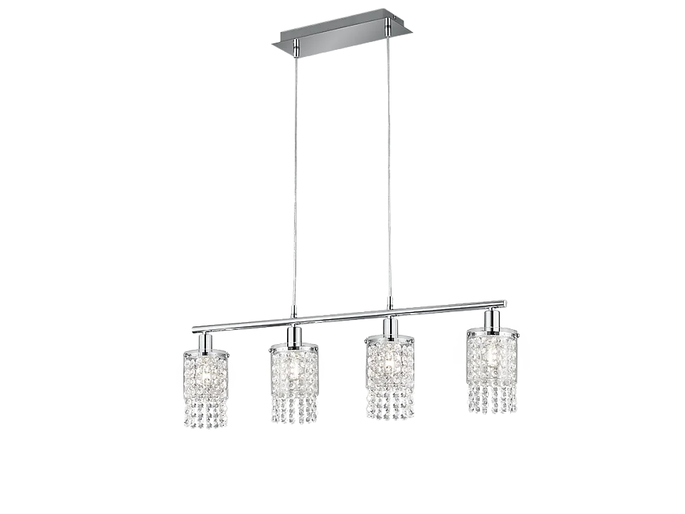 Lampada a sospensione 4 luci, metallo, cromo, 80x150x11 cm, Posh