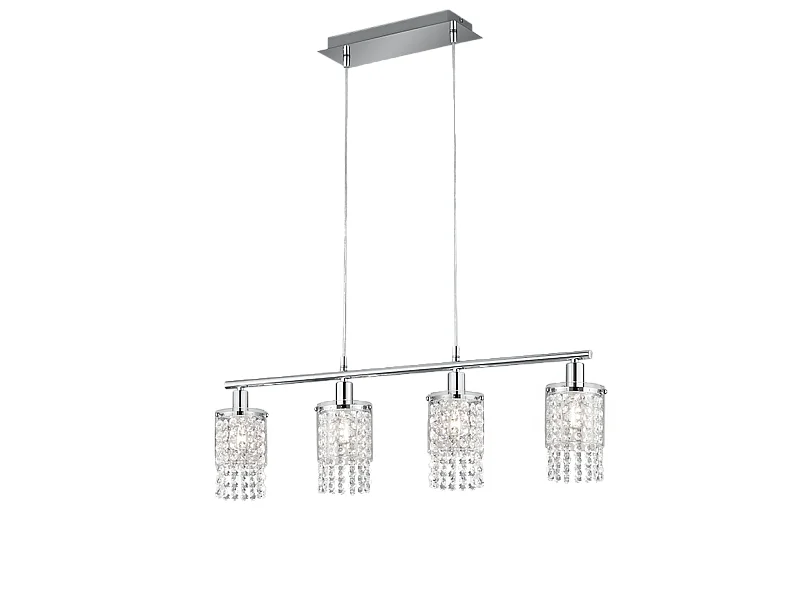 Lampada a sospensione 4 luci, metallo, cromo, 80x150x11 cm, Posh