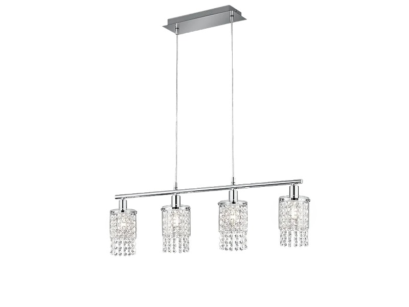 Lampada a sospensione 4 luci, metallo, cromo, 80x150x11 cm, Posh