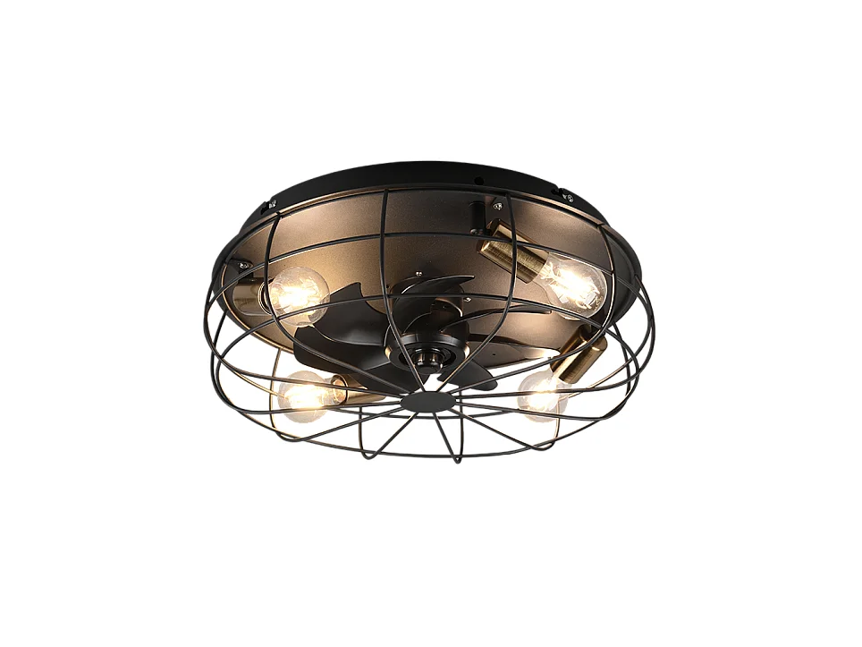 Ventilatore/Plafoniera 4 luci, metallo, nero opaco, 48,5x17,5x48,5 cm, Trondheim