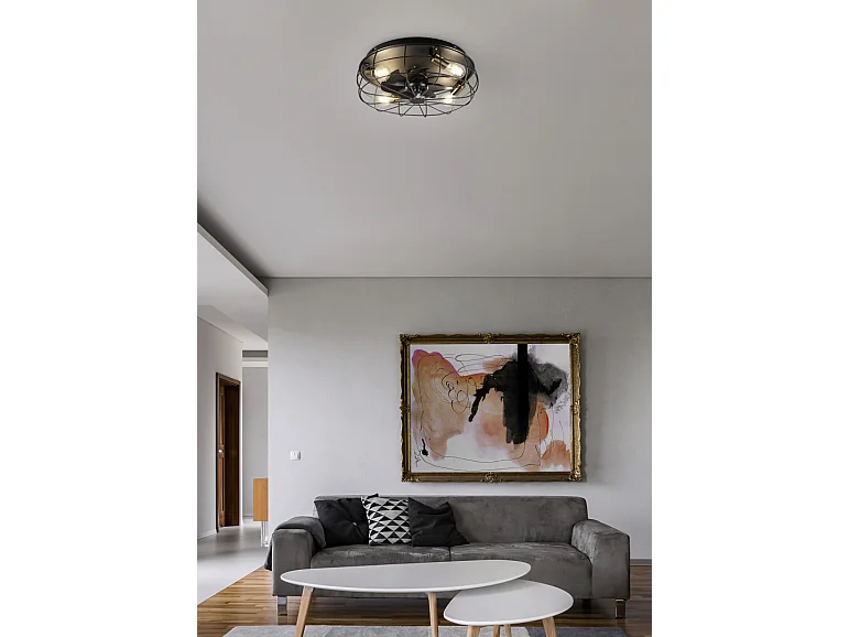 Ventilatore/Plafoniera 4 luci, metallo, nero opaco, 48,5x17,5x48,5 cm, Trondheim