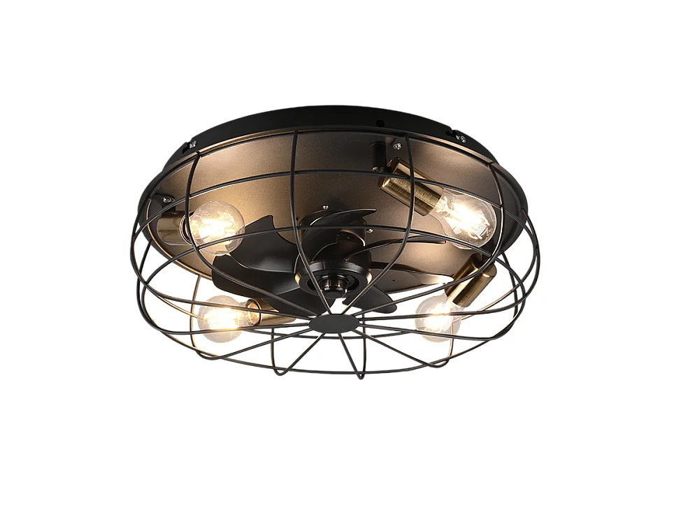 Ventilatore/Plafoniera 4 luci, metallo, nero opaco, 48,5x17,5x48,5 cm, Trondheim