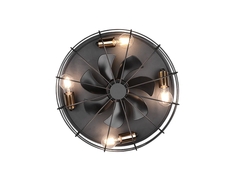 Ventilatore/Plafoniera 4 luci, metallo, nero opaco, 48,5x17,5x48,5 cm, Trondheim