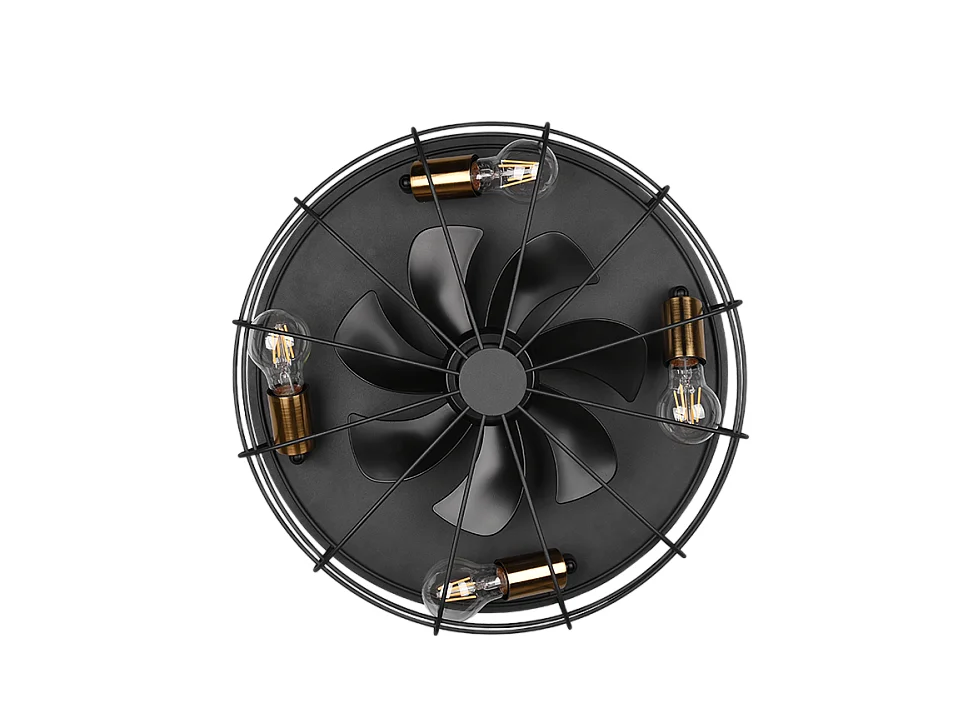 Ventilatore/Plafoniera 4 luci, metallo, nero opaco, 48,5x17,5x48,5 cm, Trondheim