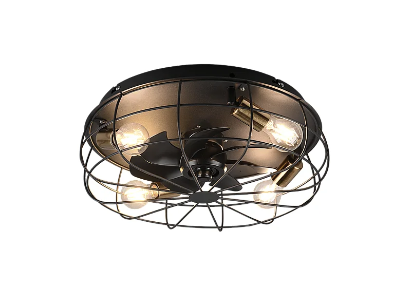 Ventilatore/Plafoniera 4 luci, metallo, nero opaco, 48,5x17,5x48,5 cm, Trondheim