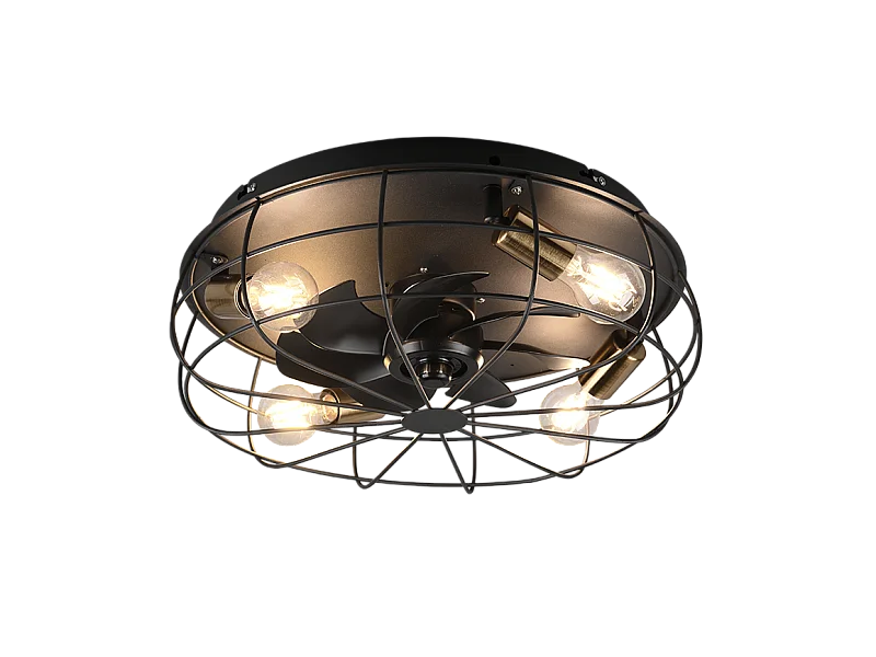 Ventilatore/Plafoniera 4 luci, metallo, nero opaco, 48,5x17,5x48,5 cm, Trondheim