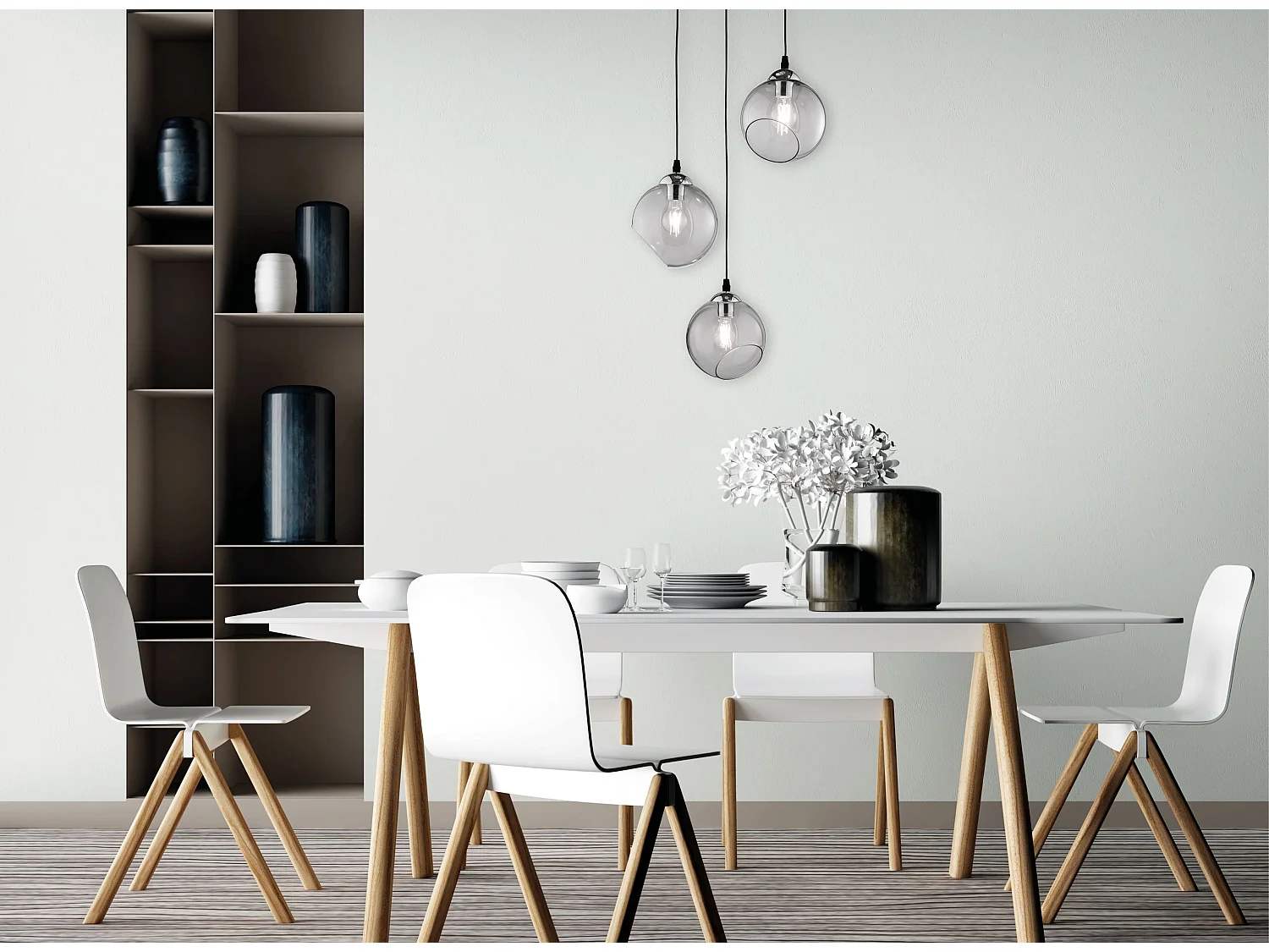 Lampada a sospensione 3 luci, metallo, cromo, 35x150x35 cm, Clooney