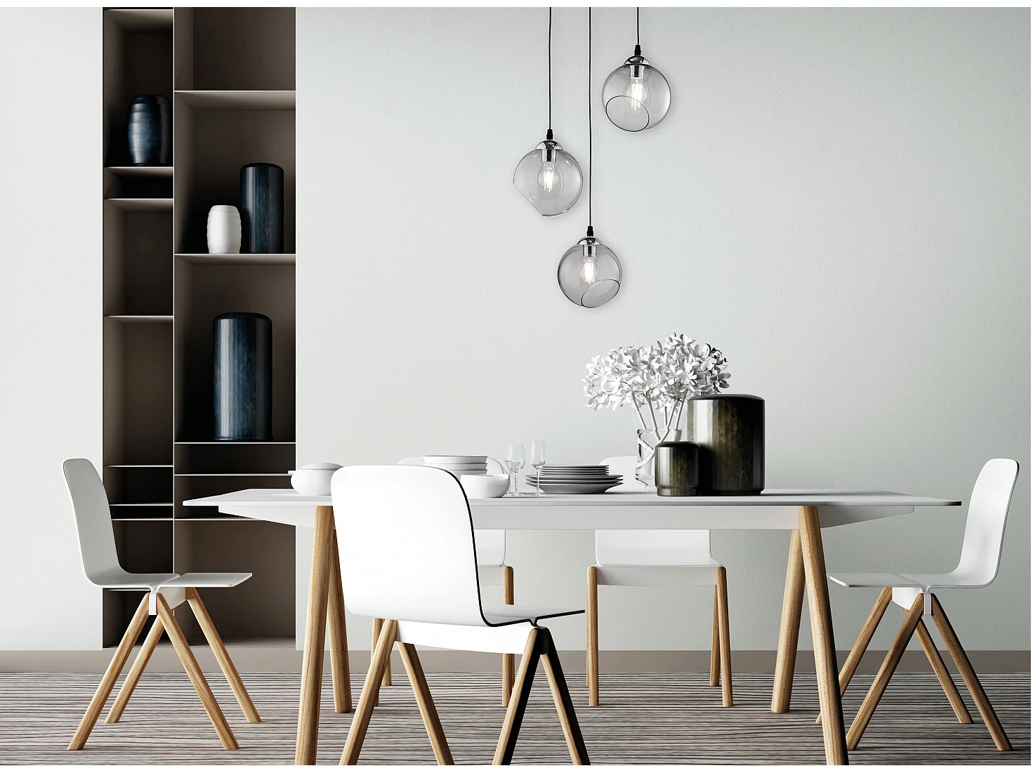 Lampada a sospensione 3 luci, metallo, cromo, 35x150x35 cm, Clooney