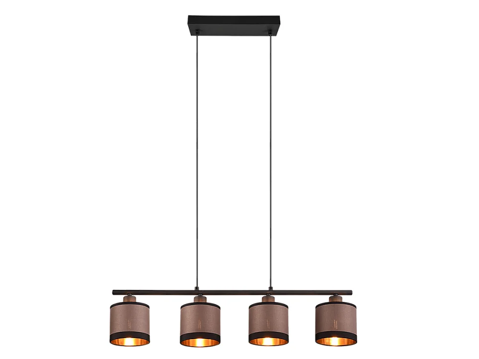 Lampada a sospensione 4 luci, metallo, nero opaco, 75x150x12 cm, Davos