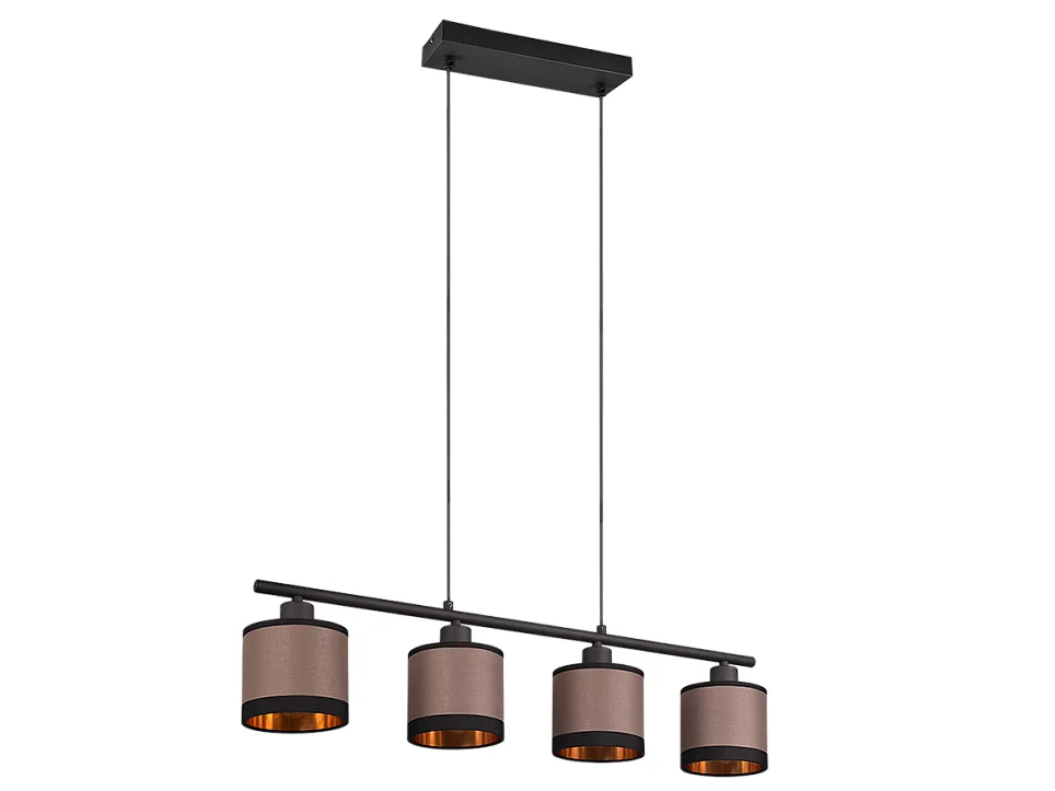Lampada a sospensione 4 luci, metallo, nero opaco, 75x150x12 cm, Davos