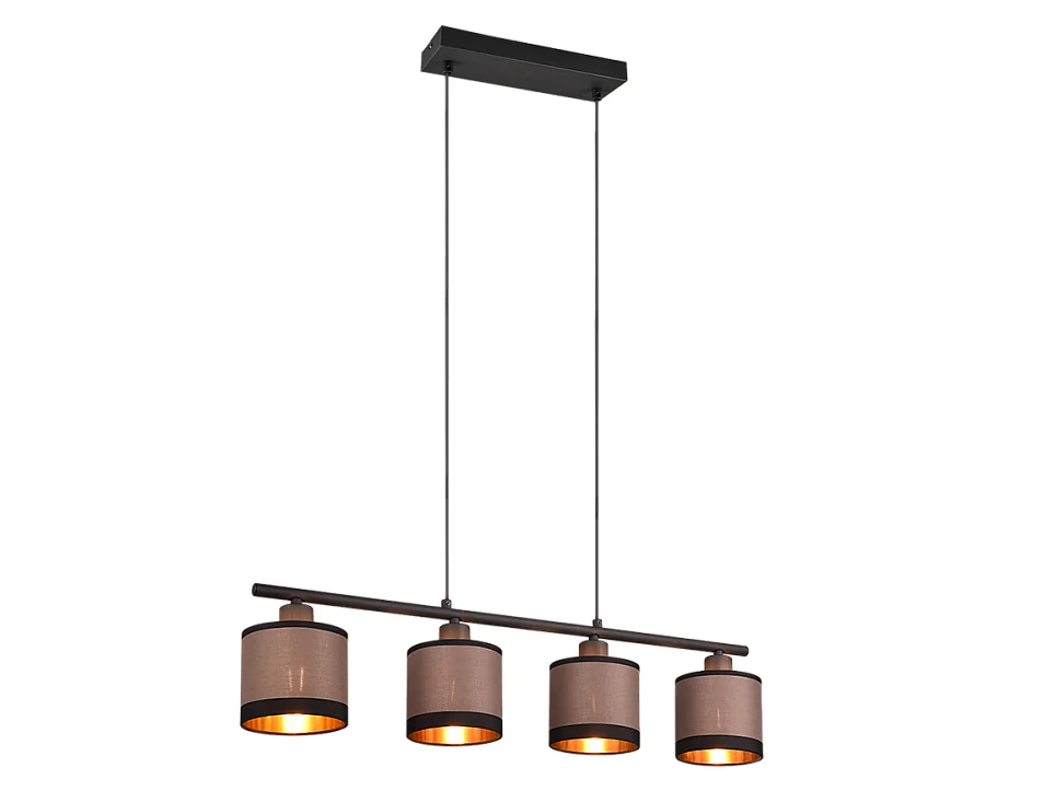 Lampada a sospensione 4 luci, metallo, nero opaco, 75x150x12 cm, Davos