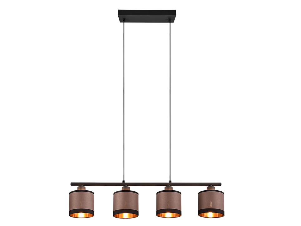 Lampada a sospensione 4 luci, metallo, nero opaco, 75x150x12 cm, Davos