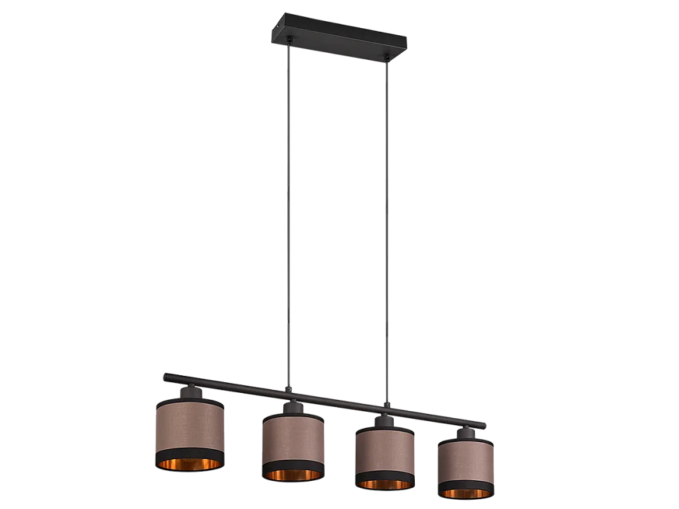 Lampada a sospensione 4 luci, metallo, nero opaco, 75x150x12 cm, Davos