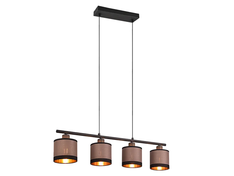 Lampada a sospensione 4 luci, metallo, nero opaco, 75x150x12 cm, Davos