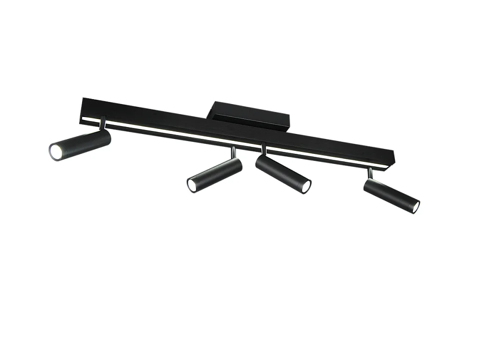 Plafoniera LED 4 luci, metallo, nero opaco, 133x23x8,5 cm, Zeno
