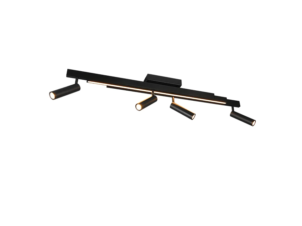 Plafoniera LED 4 luci, metallo, nero opaco, 133x23x8,5 cm, Zeno