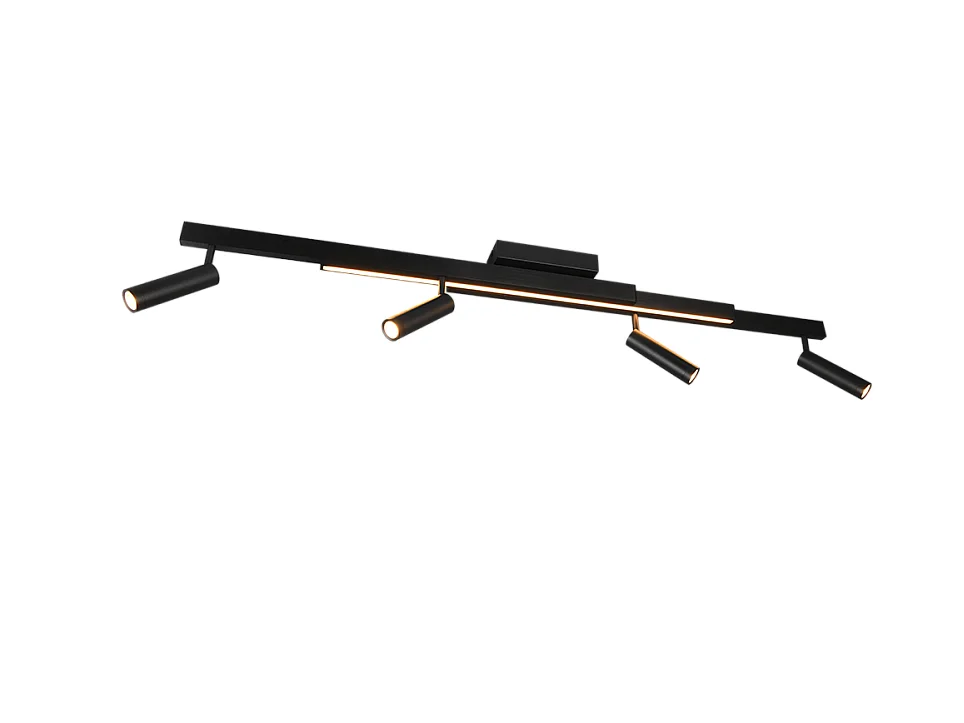 Plafoniera LED 4 luci, metallo, nero opaco, 133x23x8,5 cm, Zeno