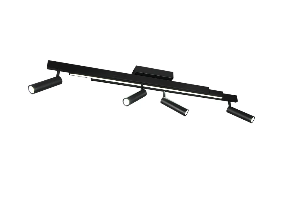 Plafoniera LED 4 luci, metallo, nero opaco, 133x23x8,5 cm, Zeno