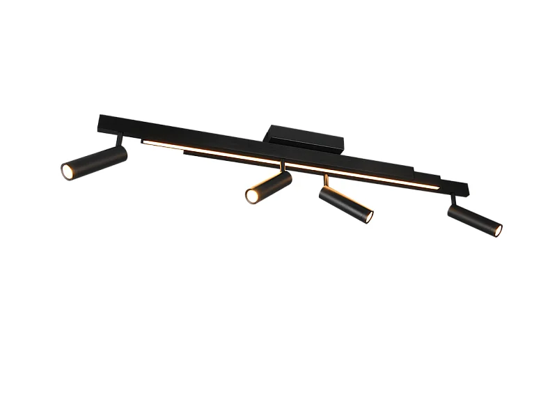 Plafoniera LED 4 luci, metallo, nero opaco, 133x23x8,5 cm, Zeno
