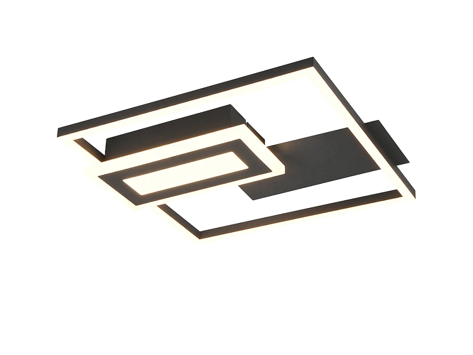 Plafoniera LED, metallo, nero opaco, 33x4,5x30 cm, Spiro