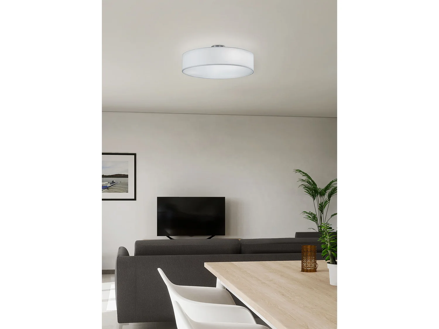 Plafoniera 3 luci, tessuto, bianco, 50x17x50 cm, Hotel