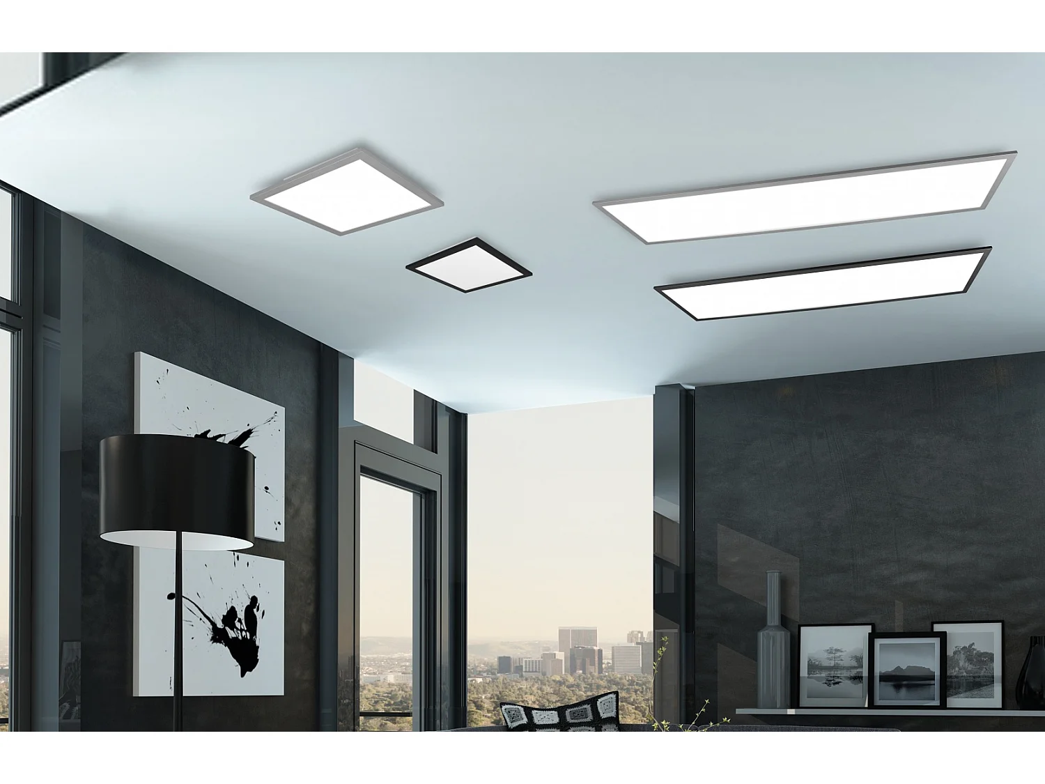 Plafoniera LED, metallo, titano, 29,5x5x29,5 cm, Alpha