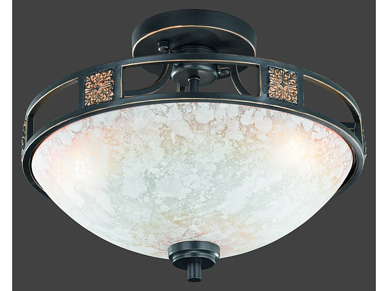 Plafoniera 3 luci, metallo, ruggine, 42x32x42 cm, Quinta