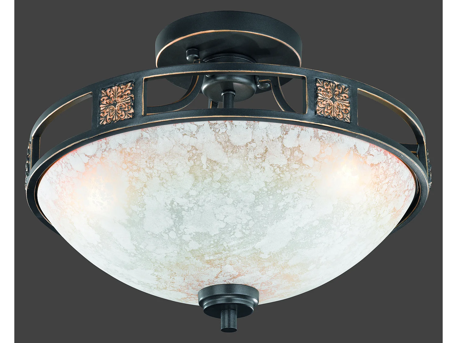 Plafoniera 3 luci, metallo, ruggine, 42x32x42 cm, Quinta