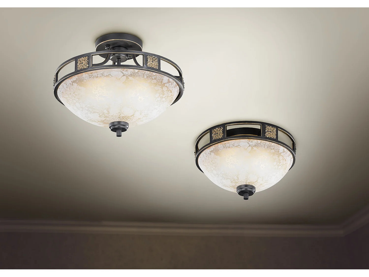 Plafoniera 3 luci, metallo, ruggine, 42x32x42 cm, Quinta