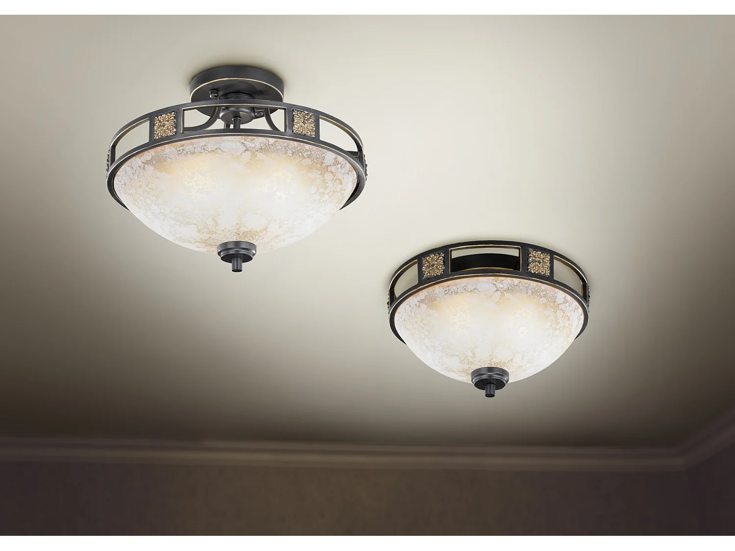 Plafoniera 3 luci, metallo, ruggine, 42x32x42 cm, Quinta