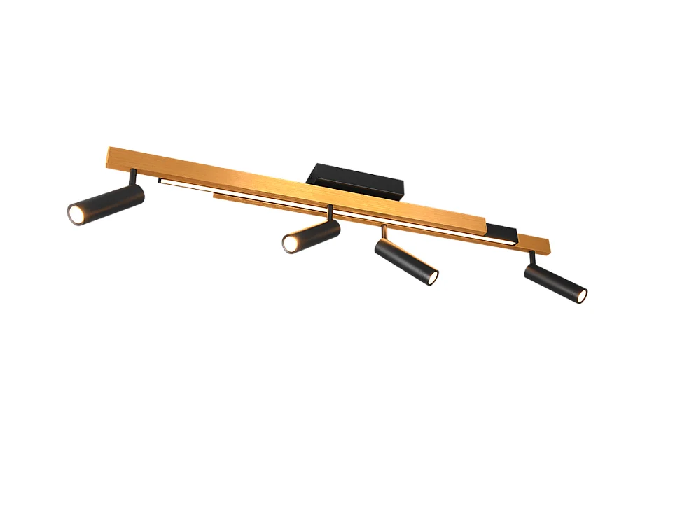 Plafoniera LED 4 luci, metallo, oro nero, 133x23x8,5 cm, Zeno
