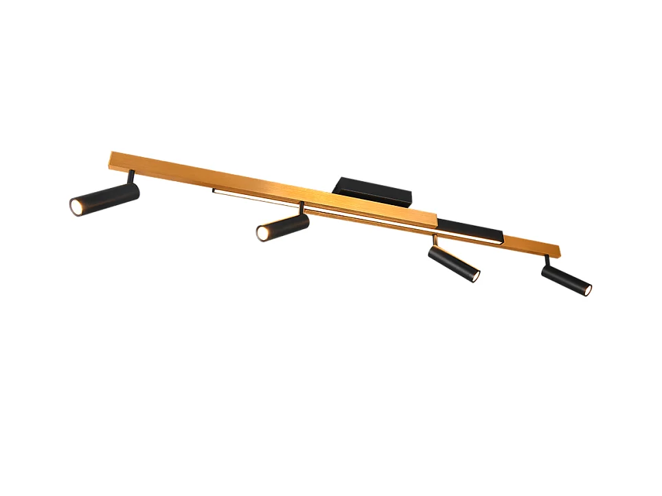 Plafoniera LED 4 luci, metallo, oro nero, 133x23x8,5 cm, Zeno