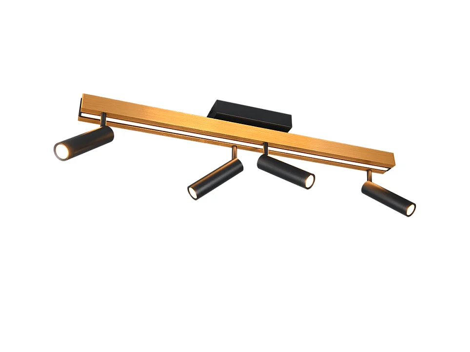 Plafoniera LED 4 luci, metallo, oro nero, 133x23x8,5 cm, Zeno