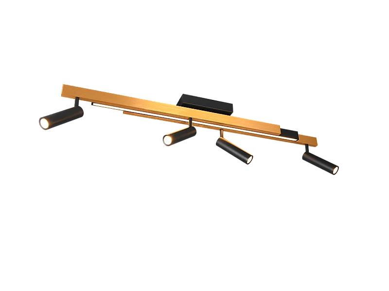 Plafoniera LED 4 luci, metallo, oro nero, 133x23x8,5 cm, Zeno