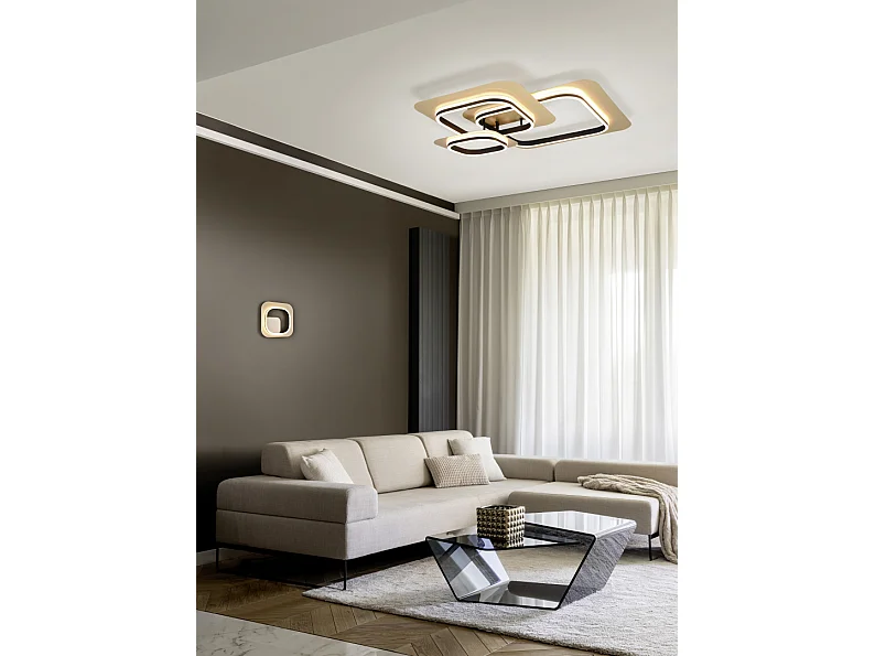 Plafoniera LED, metallo, oro nero, 74x13x74 cm, Lugo
