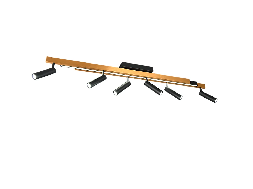 Plafoniera LED 6 luci, metallo, oro nero, 180x23x8,5 cm, Zeno
