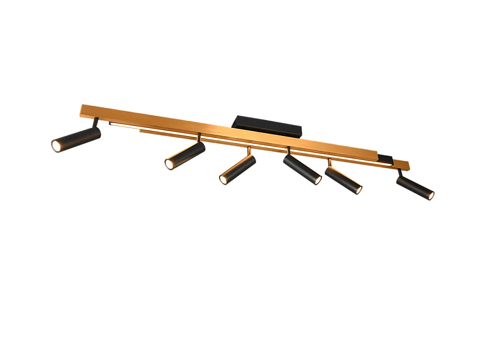 Plafoniera LED 6 luci, metallo, oro nero, 180x23x8,5 cm, Zeno